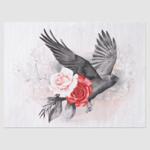 Black Raven Rose Whimsical Watercolor Tissue Paper