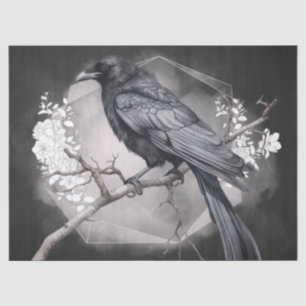 Black Raven Rose Whimsical Watercolor Tissue Paper