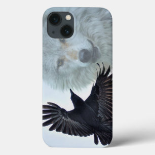 Black Raven & White Wolf Wildlife Fantasy iPhone 13 Case