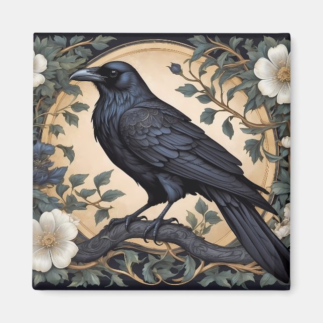 Black Raven William Morris Inspired Magnet (Front)
