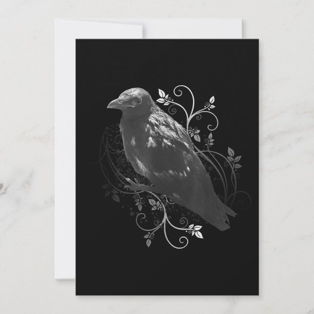 Black Raven With Filigree Leaves Odin Vikings Dark Save The Date (Front)