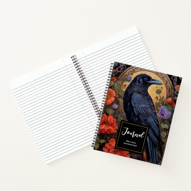 Black Raven with Flowers Gothic Design Notebook (Inside)