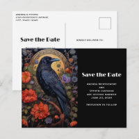 Black Raven with Flowers Gothic Save the Date