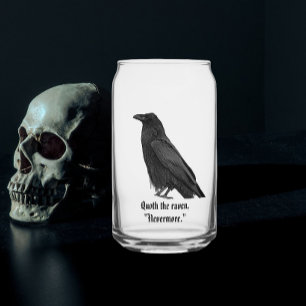 Black Raven With Poe Quote Can Glass