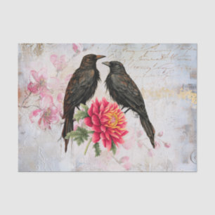 Black Ravens & Pink Florals Vintage Decoupage Tissue Paper