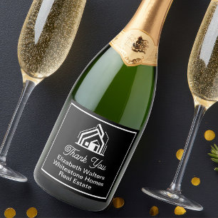 Black Real Estate Company Custom Realtor Party Sparkling Wine Label