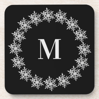Black Real Snowflake Wreath Hard plastic coaster