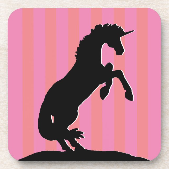 Black Rearing Unicorn (pink striped) Coaster (Front)