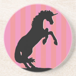 Black Rearing Unicorn (pink striped) Coaster