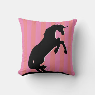 Black Rearing Unicorn (pink striped) Cushion
