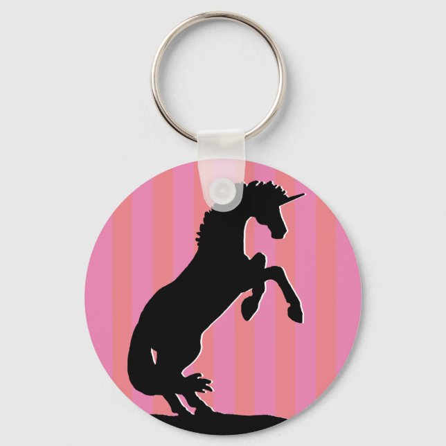 Black Rearing Unicorn (pink striped) Key Ring (Front)