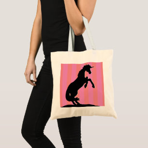 Black Rearing Unicorn (pink striped) Tote Bag