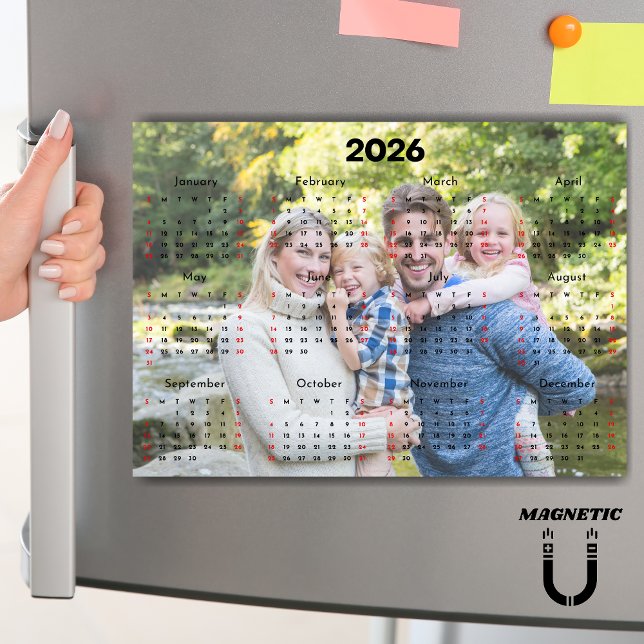 Black & Red 2026 Calendar Custom Photo Magnet (Creator Uploaded)