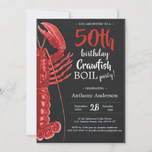 Black Red 50th Birthday Crawfish Boil Invitation