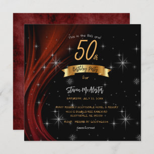 Black & Red 50th Birthday Party Gold Font  Invitation