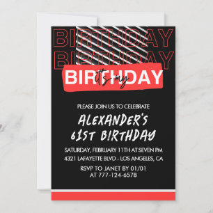 Black Red 61st birthday Party invitations Men