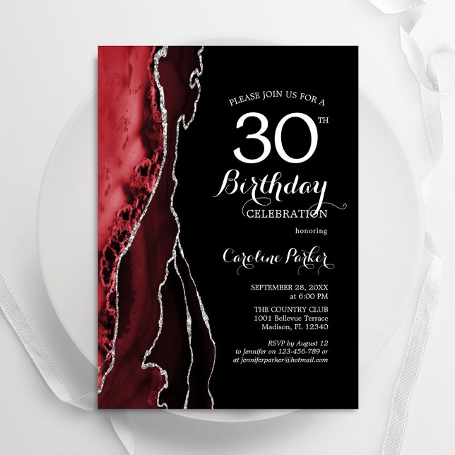 Black Red Agate 30th Birthday Invitation (Creator Uploaded)