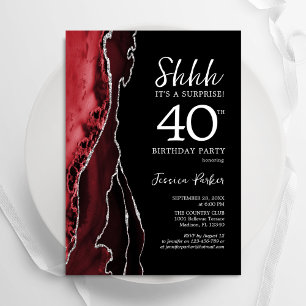 Black Red Agate Surprise 40th Birthday Invitation
