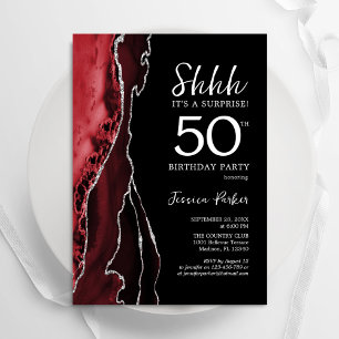 Black Red Agate Surprise 50th Birthday Invitation