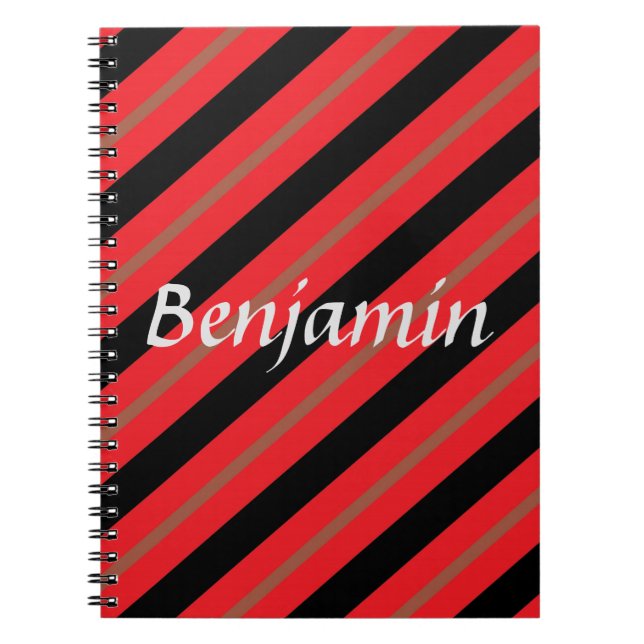 Black, red and brown diagonal stripes notebook (Front)