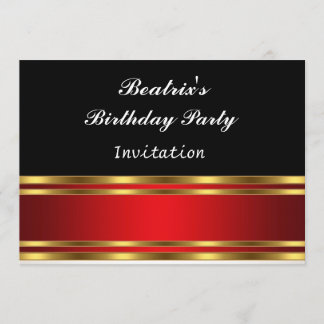Black Red and Gold Birthday Party Invitation