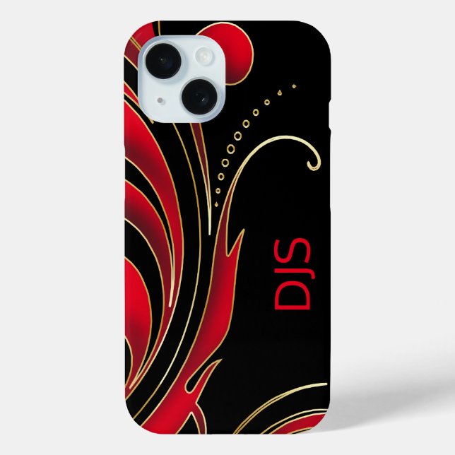 Black, Red and Gold Swirly Print Case-Mate iPhone Case (Back)