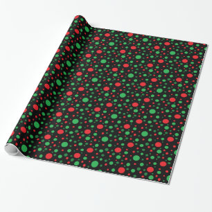Black Red and Green Christmas Polka Dots Gift Wrap