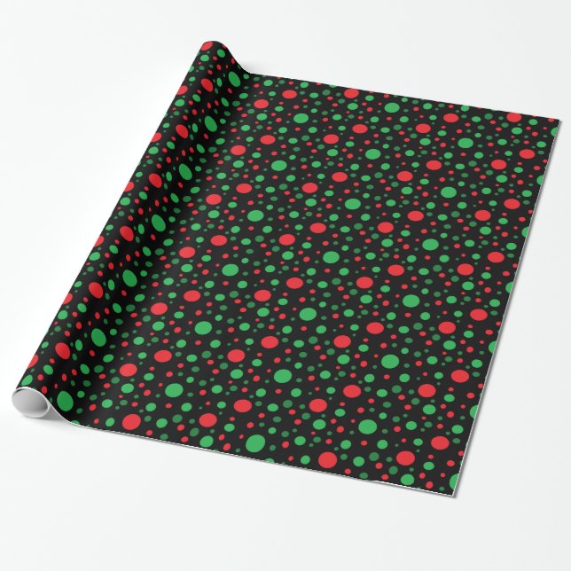 Black Red and Green Christmas Polka Dots Gift Wrap (Unrolled)