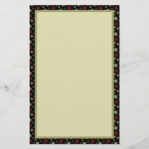 Black Red and Green Snowflake Pattern Stationery