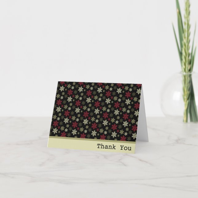 Black Red and Green Snowflake Pattern Thank You Card (Front)