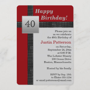 Black, Red, and Grey 40th Birthday Invitation