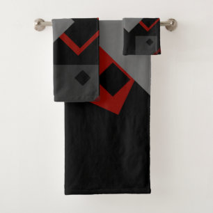 Black red and grey geometric bath towel set
