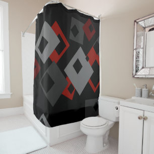 Black red and grey geometric shower curtain