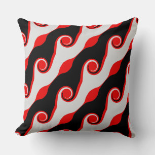 Black, Red and Silver Abstract Waves Cushion