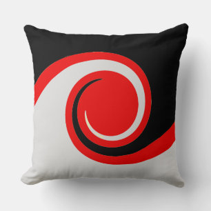 Black, Red and Silver Abstract Waves Cushion