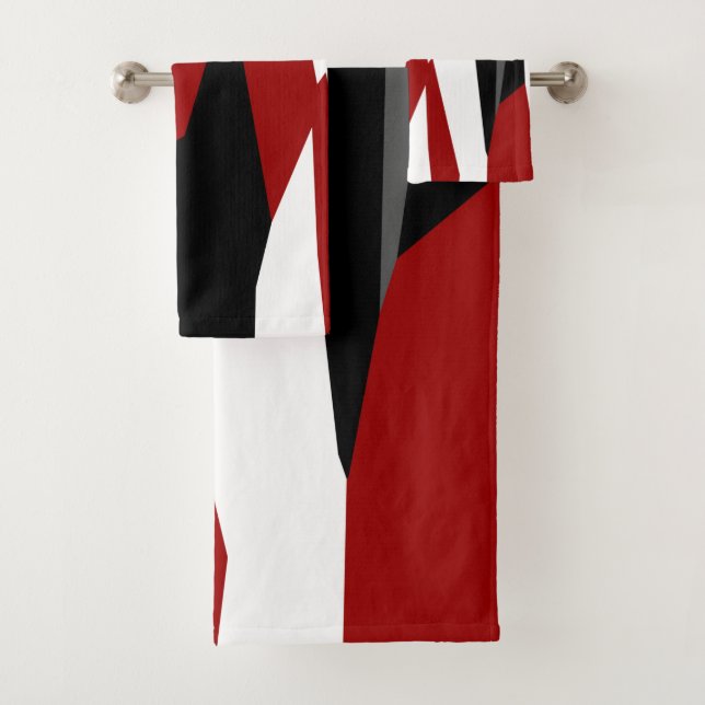 Black, Red and White Abstract Bath Towel Set (Insitu)