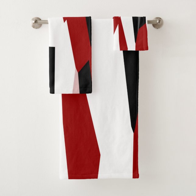 Black, Red and White Abstract Bath Towel Set (Insitu)