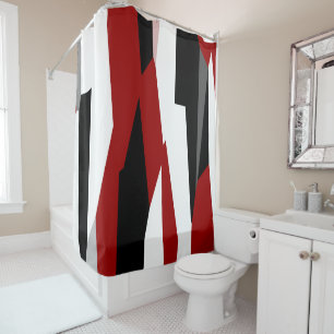 Black, Red and White Abstract Shower Curtain