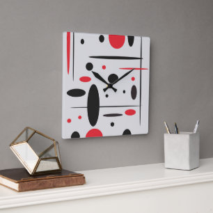 Black, Red and White Abstract Wall Clock