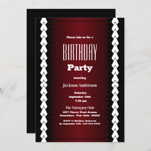 Black Red and White Birthday Party Invitation