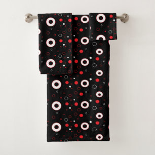 Black Red and White bubbles Polka Dot Towel Set