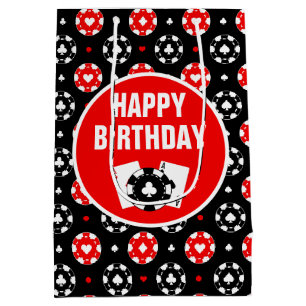 Black Red and White Casino Chips and Cards Medium Gift Bag