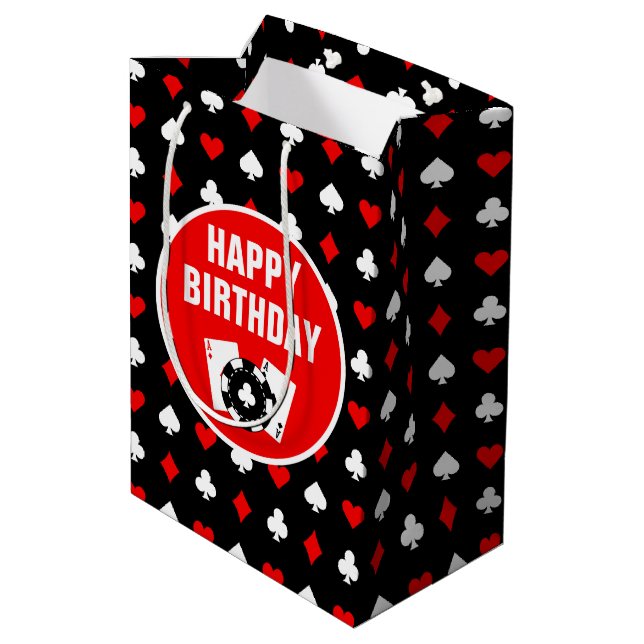 Black Red and White Casino Chips and Cards Medium Gift Bag (Back Angled)