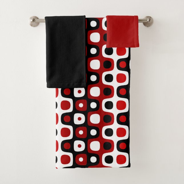 black red and white geometric bath towel set (Insitu)