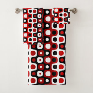 black red and white geometric bath towel set