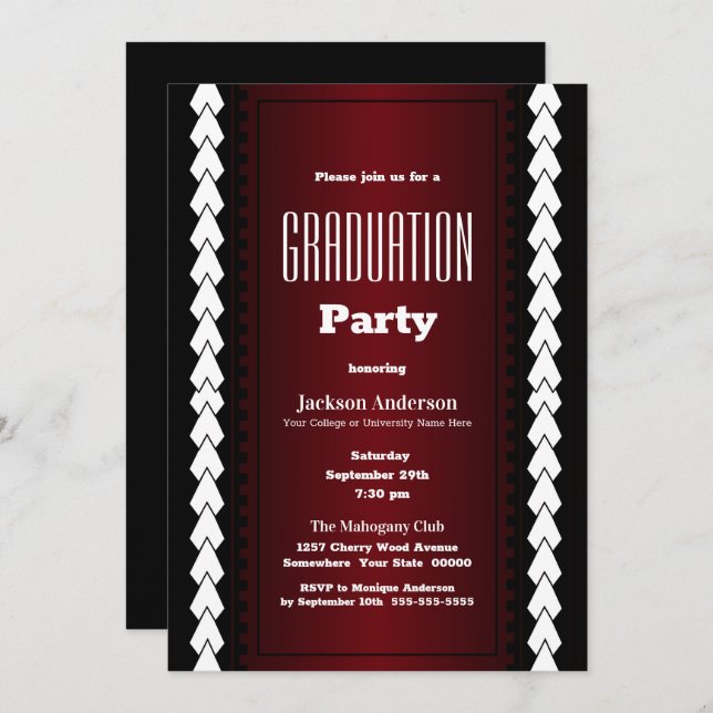 Black Red and White Graduation Party Invitation (Front/Back)