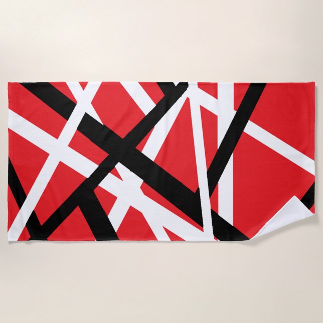 Black, Red, and White Graphic Beach Towel (Front)