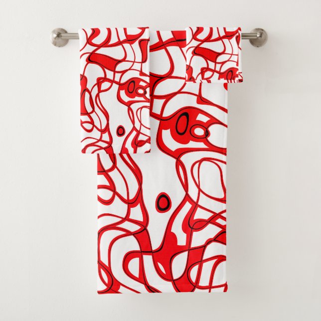 Black, red and White Marbled Abstract   Bath Towel Set (Insitu)