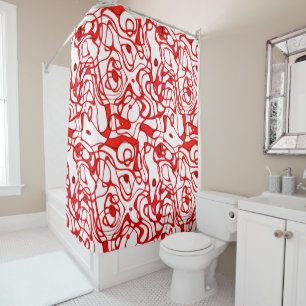 Black, red and White Marbled Abstract   Shower Curtain