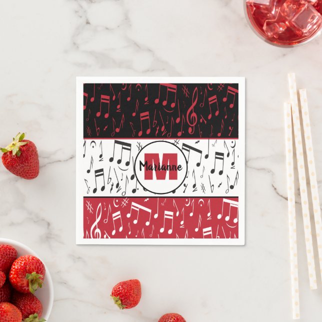 Black red and white music notes napkin (Insitu)